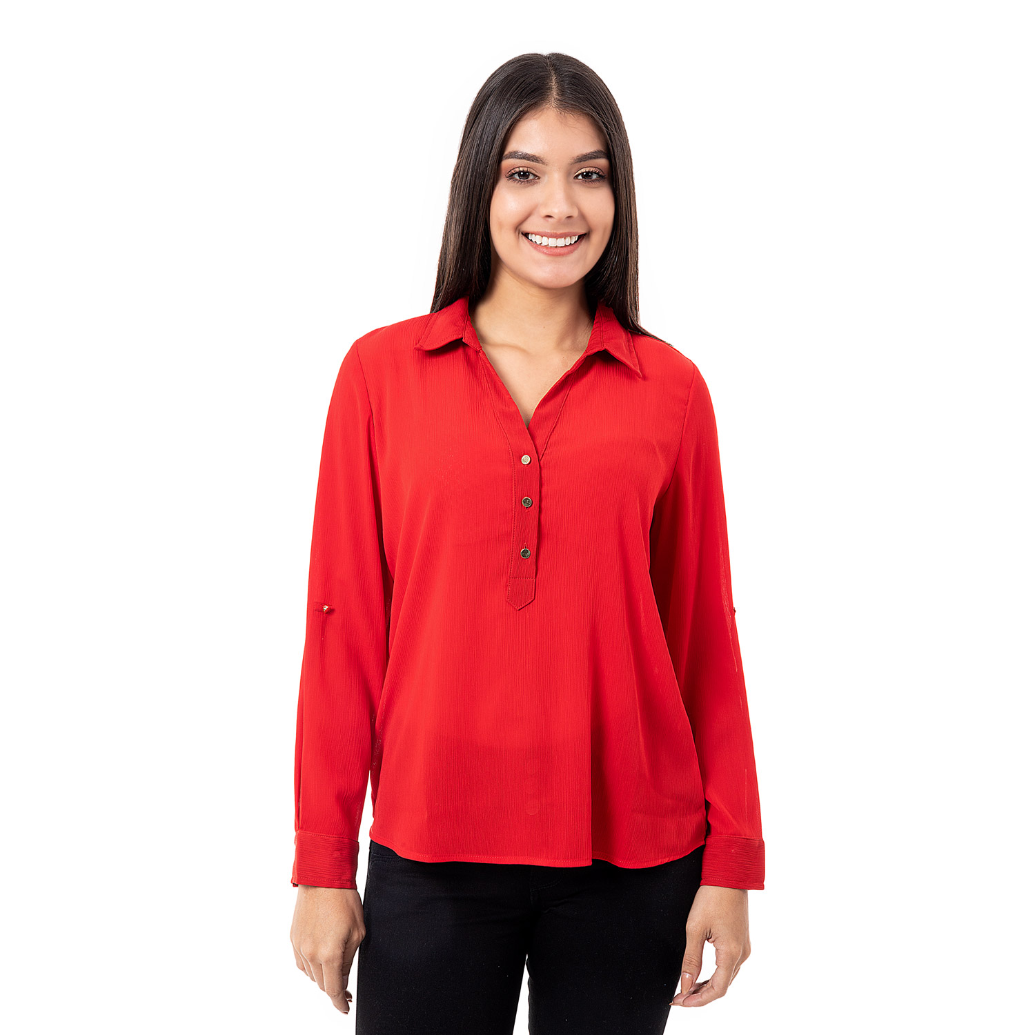 blusa roja con moño