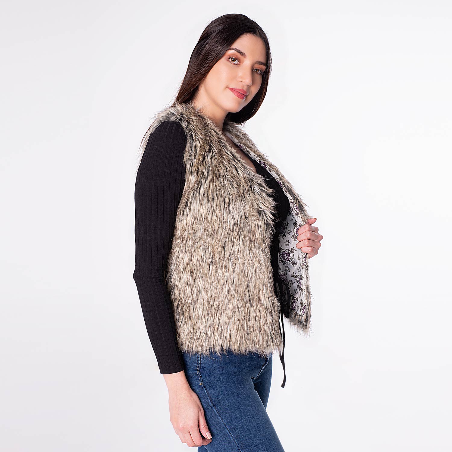 Chaleco Peluche C/F Rusy Beoge/Negro | Pionier