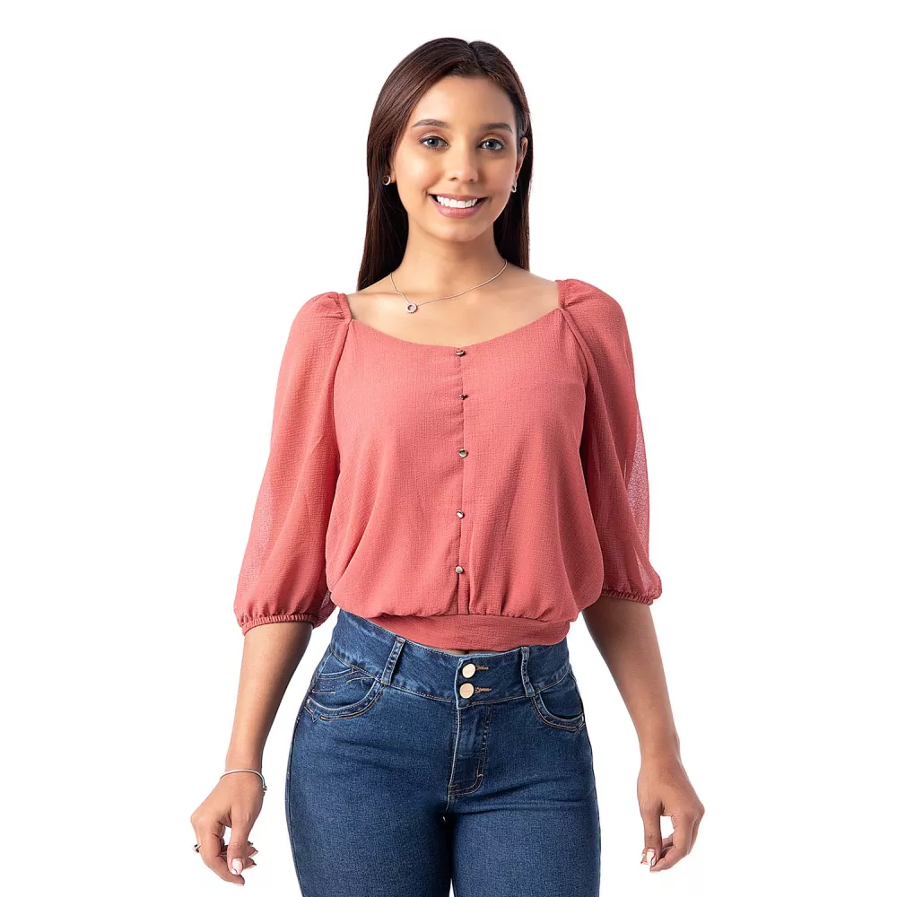 Blusa Gasa Mga Crely Dusty Coral Pionier