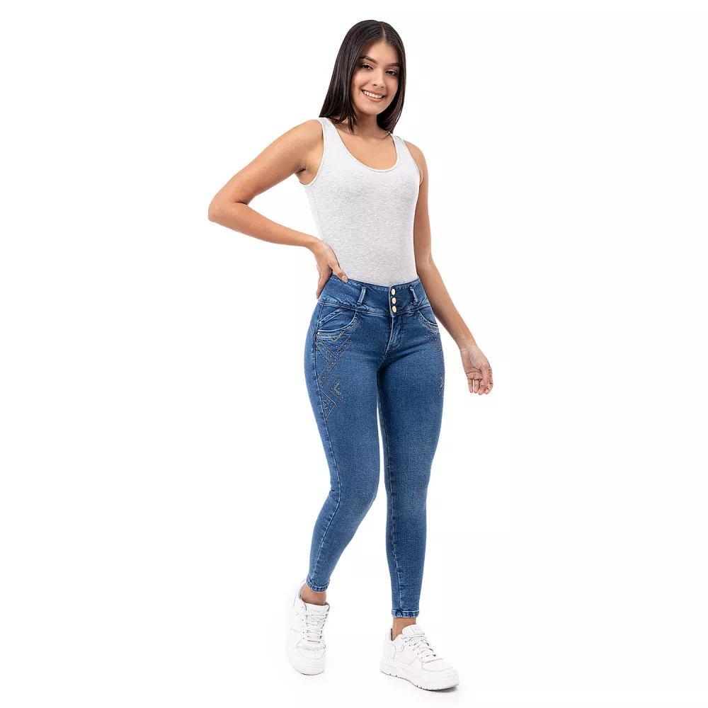 Pantalon Jean High Stch. Slcpt/Ptl Geli T. Super Sotne H.B.